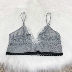 Aerie Bralette Lace Bandeau Bralette Floral Boho Festival Gray